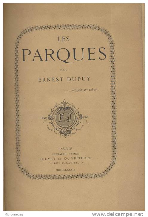Ernest Dupuy : Les Parques - French Authors
