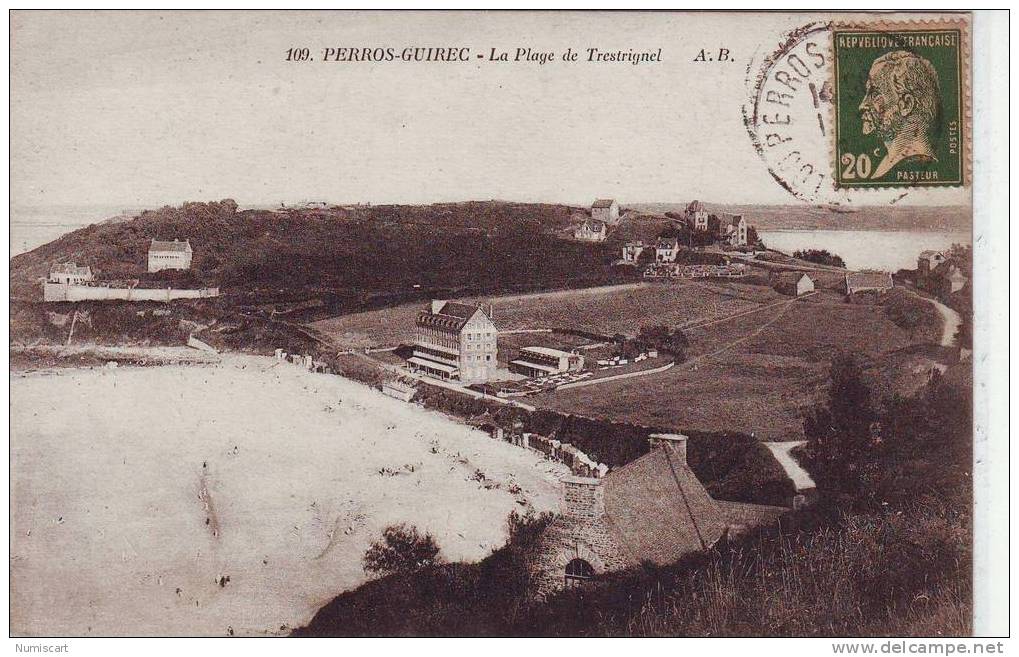 SUPERBE CPA..DE..PERROS GUIREC..BELLE VUE AERIENNE DE LA PLAGE DE TRESTRIGNEL.. - Perros-Guirec