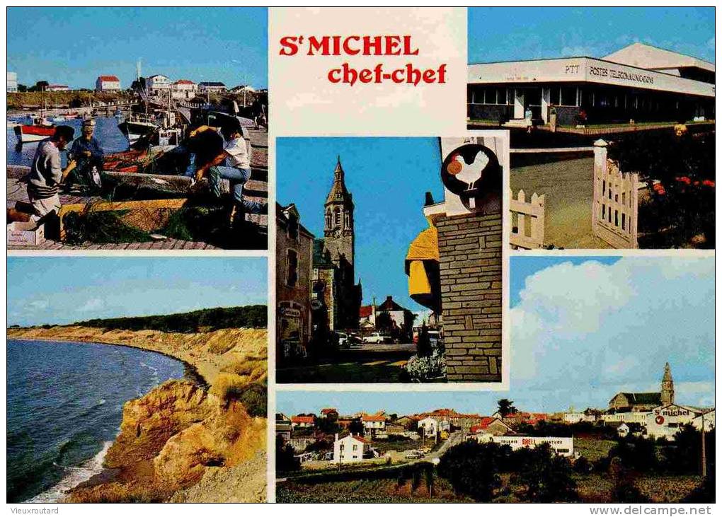 CPSM. SAINT MICHEL CHEF CHEF. LA POSTE. LES BISCUITERIES ST MICHEL PLAGES ET LE BOURG. - Saint-Michel-Chef-Chef