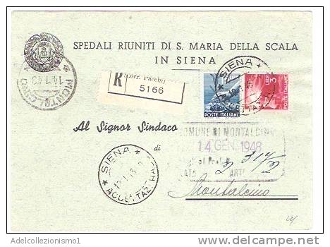 3061)raccomandata Con 15c + 3c Democratica Da Siena A Montalcino Il 14-1-1943 - Marcophilie