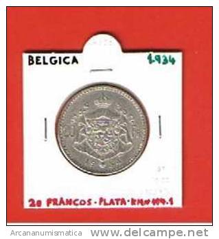 BELGICA  20 FRANCOS 1.934  PLATA KM#104.1  DL-4608 - 20 Francs & 4 Belgas