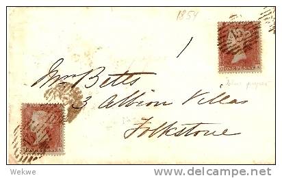 GBV128 / One Penny Auf Blaupapier(2x)Doppelporto 1854 - Cartas