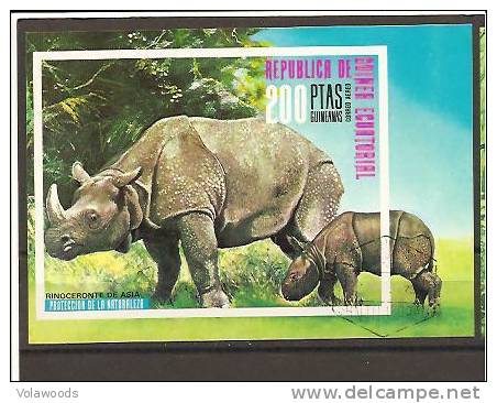 Guinea Equatoriale - Foglietto Non Dentellato Usato: Salvaguardia Della Natura: Rinoceronte - Rhinoceros