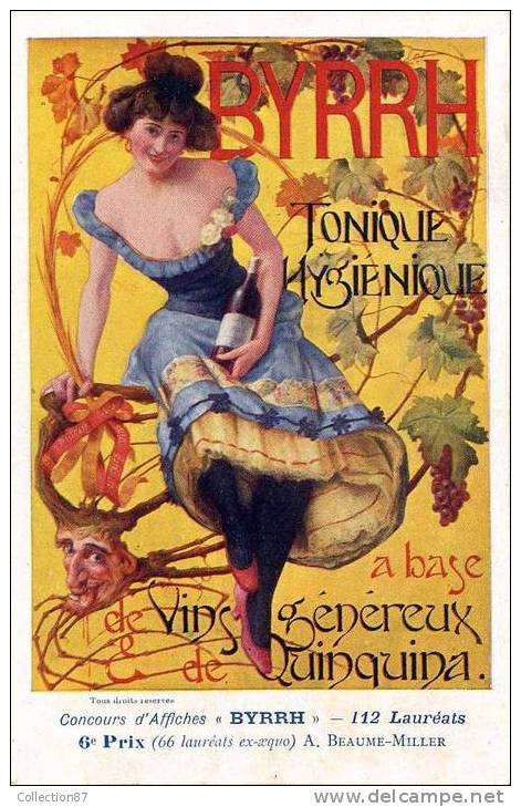 ART NOUVEAU - PUBLICITE BYRRH - CONCOURS D´AFFICHES 1906 - N° 49 - ILLUSTRATEUR A. BEAUNE MILLER - VIN- VINS- FEMME - Advertising