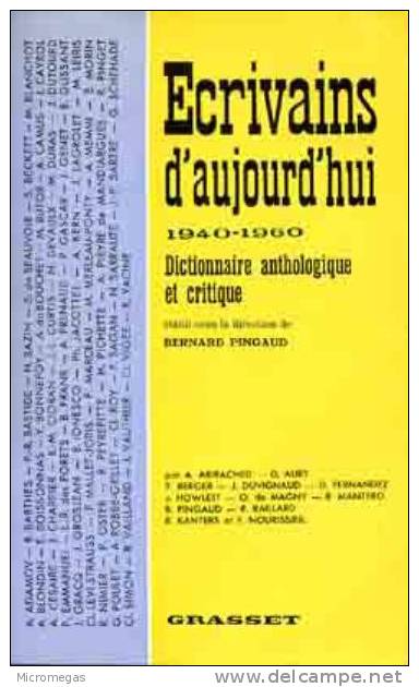 Bernard Pingaud : Ecrivains D'aujourd'hui - Dictionaries