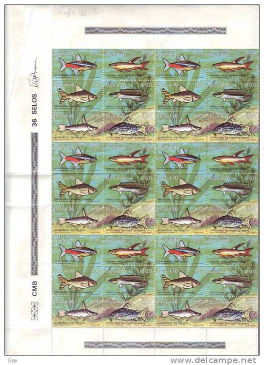 BRASILE 1976 - Yvert 1206/11** - Blocco Di 6 Serie - Fauna -  Pesci - Ongebruikt