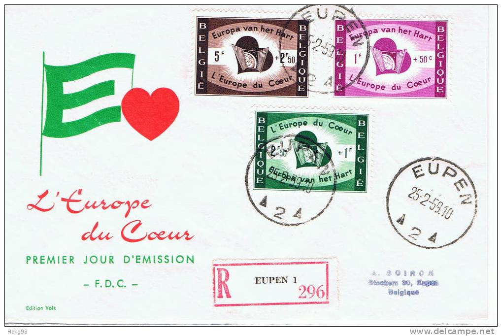 B Belgien 1959 Mi 1143-45 FDC Flüchtlingshilfe - Briefe U. Dokumente