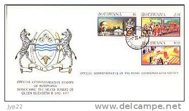 Jolie FDC 1er Jour Botswana Silver Jubilee Queen Reine Elizabeth II 9-02-77 Armoiries Blason Zèbre - Botswana (1966-...)