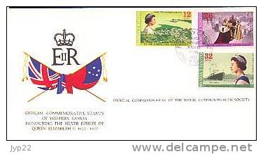 Jolie FDC 1er Jour Samoa I Sisifo Silver Jubilee Queen Reine Elizabeth II 9-02-1977 Armoiries Drapeau Flag - Samoa