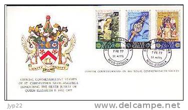 Jolie FDC 1er Jour St Christopher Nevis Anguilla Silver Jubilee Queen Reine Elizabeth II 9-02-1977 Armoiries Blason - Anguilla (1968-...)