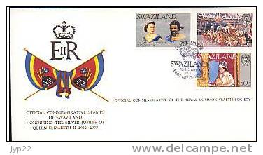 Jolie FDC 1er Jour Swaziland Silver Jubilee Queen Reine Elizabeth II 9-02-77 Armoiries Drapeau Flag - Swaziland (1968-...)