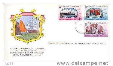 Jolie FDC 1er Jour Tristan Da Cunha Silver Jubilee Queen Reine Elizabeth II 9-02-77 Armoiries Blason - Tristan Da Cunha