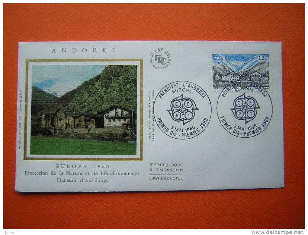 ANDORRE. EUROPA. ENVELOPPE 1er JOUR SUR SOIE. HAMEAU D'ANSALONGA. - 1986