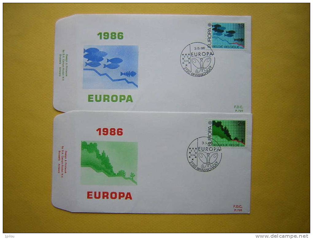 BELGIQUE. EUROPA. 2 ENVELOPPES 1er JOUR. PROTECTION DE LA NATURE. LE MILIEU MARIN. - 1986