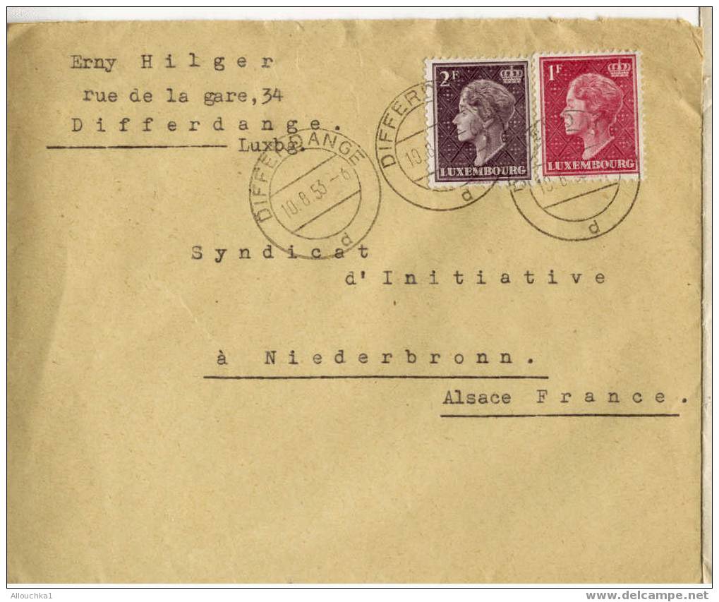 MARCOPHILIE LETTRE DU LUXEMBOURG  DIFFERDANGE  / NIEDERBRONN LES BAINS BAS RHIN  1953 - Franking Machines (EMA)