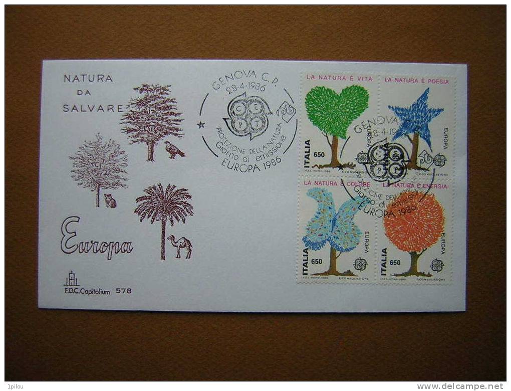 ITALIE. EUROPA. ENVELOPPE 1er JOUR. PROTECTION DE LA NATURE. ARBRES STYLISES. - 1986