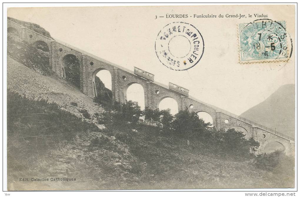 FRANCE  1905 LOURDES. Funiculaire Du Grand-Jer,le Viaduc. Voyagée. - Seilbahnen