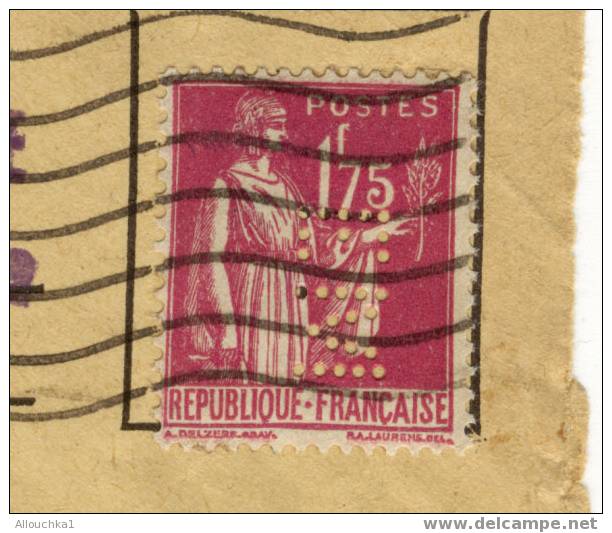 MARCOPHILE FRANCE DEVANT DE LETTRE DE BANQUE /BANK PERFORES/PERFINS/PERFORATIS / PERFURADOS VALEURS A RECOUVRER R  1934 - Perfins