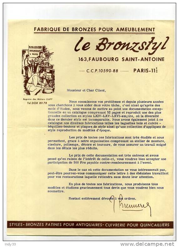 - PUBLICITE POUR LE BRONZSTYL . FABRIQUE DE BRONZE POUR AMEUBLEMENT . FAUBOURG ST-ANTOINE PARIS 11e - Publicités