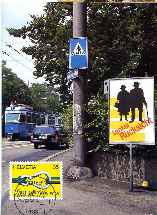 Suisse Carte Maximum Prévéntion Des Accidents Mousqueton Circulation Tramway Passage Clouté Signalisation - Accidents & Road Safety