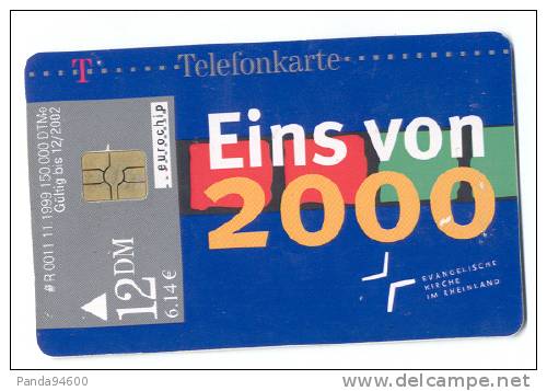 Allemagne Eins Von 2000 Evanlegishe Kirche Im Rheinland 1999 Telefonkarte - Autres & Non Classés