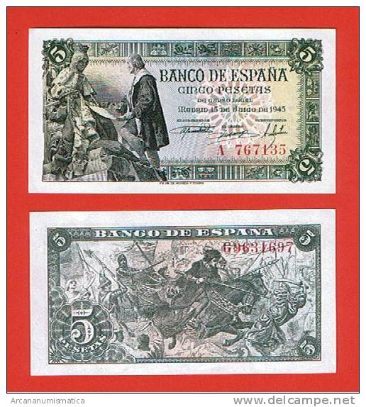 ESPAÑA    5 PESETAS    15-Junio-1945    PLANCHA/UNC    DL-4961 - 5 Pesetas