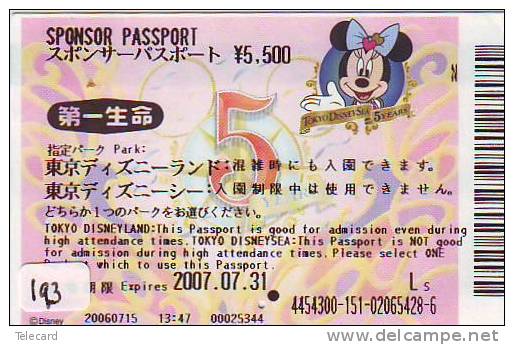 Disney Passeport Entreecard TOKYO DISNEYLAND Passport (193)  JAPAN - Disney