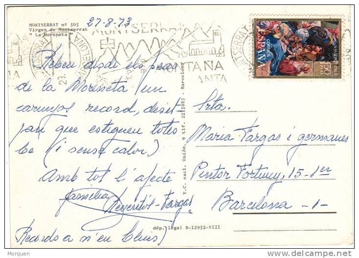 Postal MONTSERRAT (Barcelona) 1973. Imagen De La Virgen - Cartas & Documentos