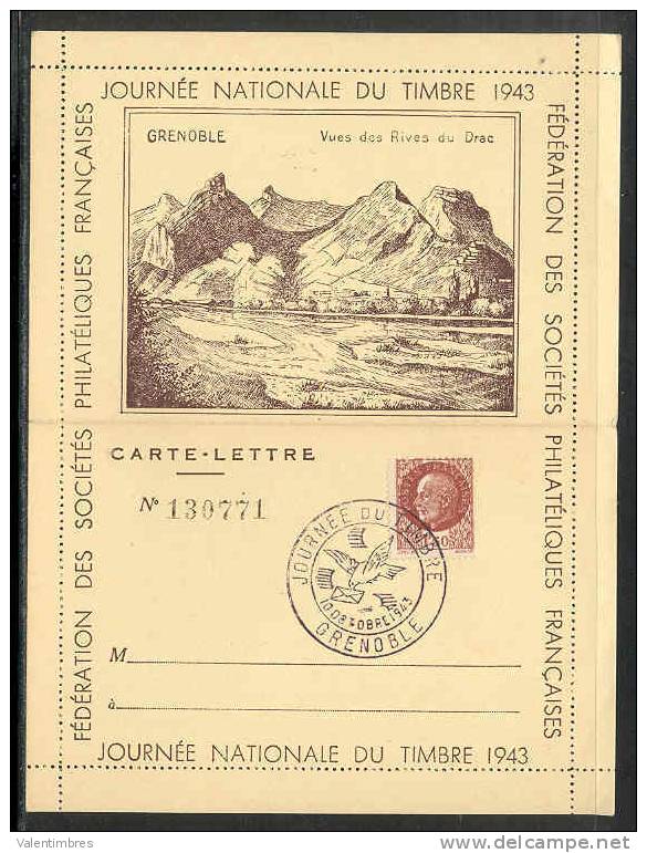 France  FDC Journée Timbre 1943 Carte Lettre 18 Grenoble Vues Des Rives Du Drac - ....-1949