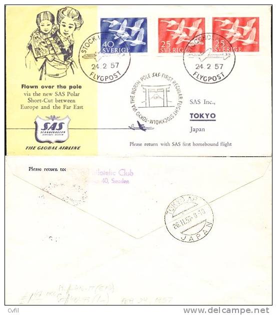 SWEDEN 1957 - FIRST REGULAR FLIGHT Over The NORTH POLE To TOKYO - Covers & Documents