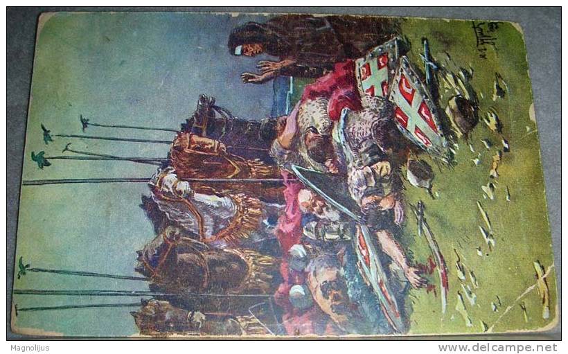 History,Kosovo,Battle,1389.,Serbia,Turkey,Killed,Knights,Horses,Art,Painting,Signatured,vintage Postcard - Kosovo