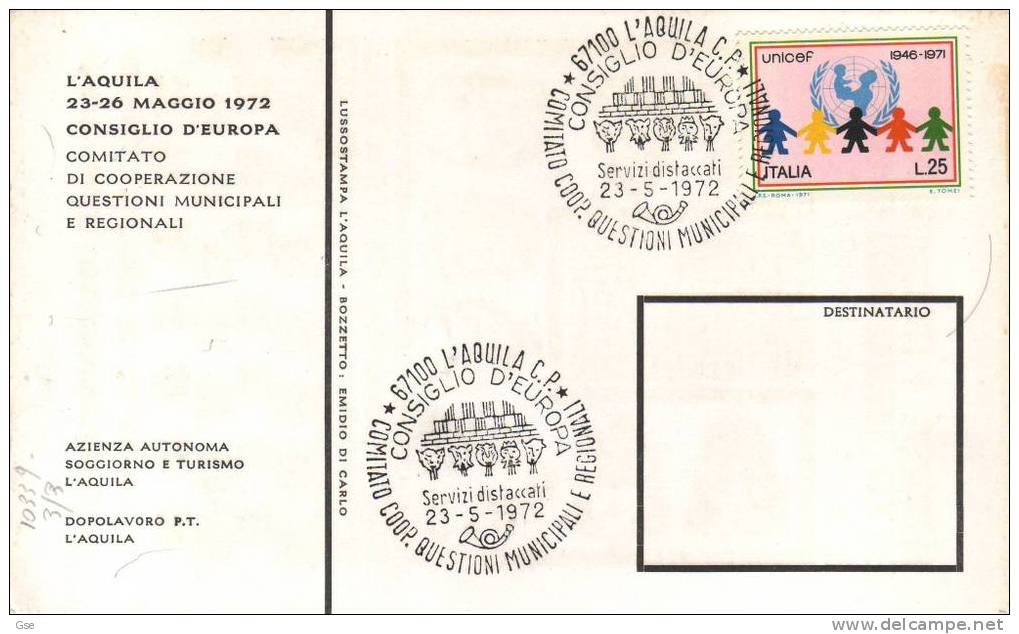 ITALIA 1972 - Cartolina Ufficiale - Annullo Speciale Illustrato - Consiglio D'Europa - 1972