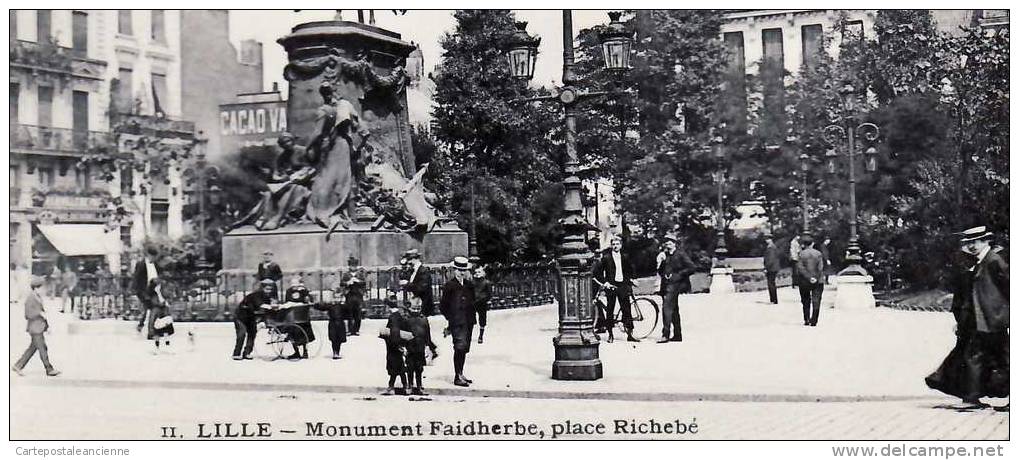 59 LILLE MONUMENT FAIDHERBE PLACE RICHEBE Belle Animation Détaillée 1910s Ed 11 / N.CIRCULEE ¤ NORD  754A - Lille