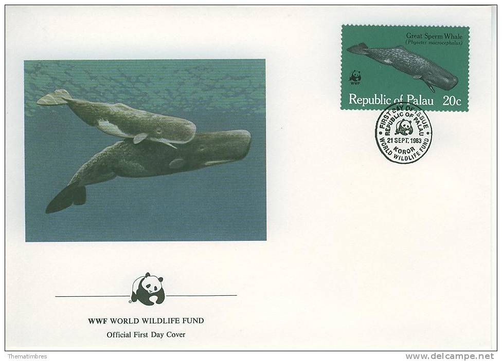 W0413 Baleine Cachalot Physeter Macrocephalus Palau 1983 FDC Premier Jour WWF - Baleines