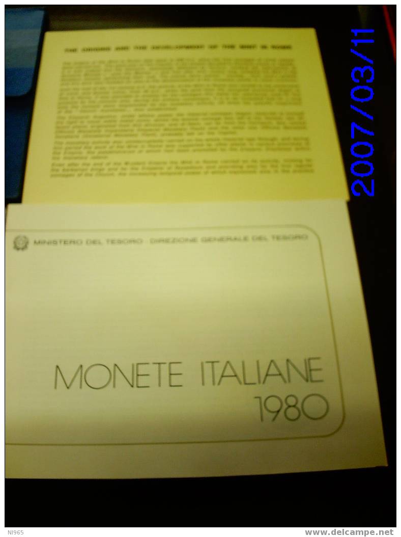 ITALIA  REPUBBLICA ITALIANA - SERIE DIVISIONALE ANNO 1980 R CONIATA SOLO PER L´ESTERO - Set Fior Di Conio