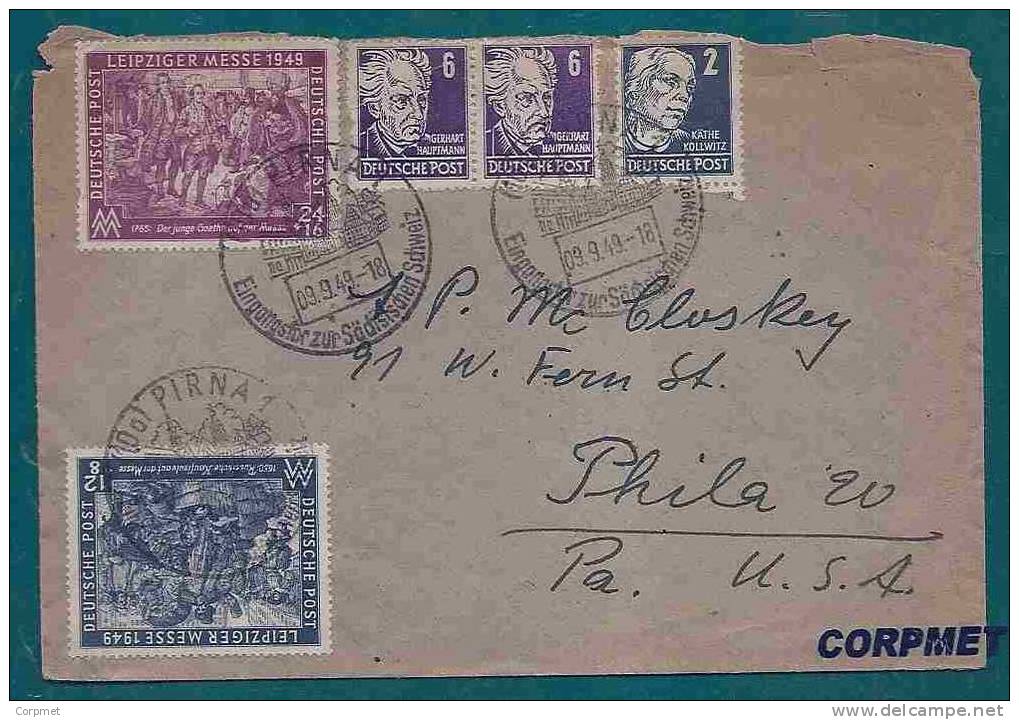 GERMANY ORIENTAL - FINE COVER PIRNA To PHILADELPHIA - Tied With Yvert # 32 - 33 (pair) And Set LEIPZIG FAIR # 57/58 - Lettres & Documents