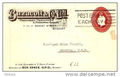 AUS196 / Australien  Georg 2 D, Firmenkuvert Buzacolt & Co., Sydney 1936 - Enteros Postales