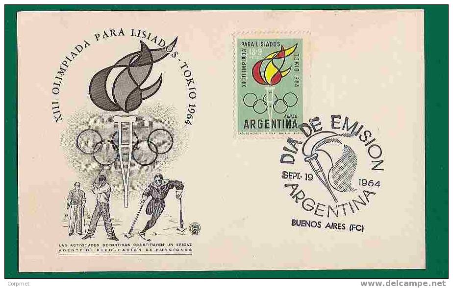 OLYMPIC GAMES For The HANDICAPPED - SPORTS - TOKYO 1964 - ARGENTINA- VF  FIRST DAY CARD - Summer 1964: Tokyo