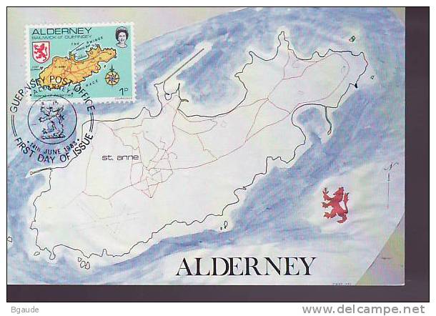 ALDERNEY Carte Maximum Num.Yvert 1 BLASON ET CARTE - Alderney