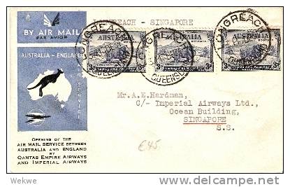 AUS197   Australien - / Erstflug Longreach Nach  Singapore 1934, Sheepstrip S.A. - Cartas & Documentos