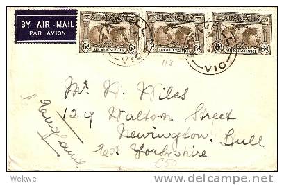 AUS198 /  Australien - Air Mail Service 6 D.(3x)Stawell(Vic.)-Engla Nd 1935 - Covers & Documents