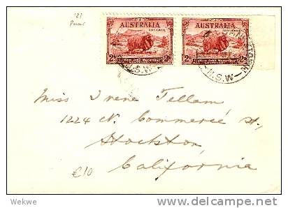 AUS208 / Merinoschaf (Paar)1934, To California, USA - Lettres & Documents