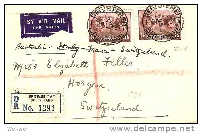 AUS220 / Götterbote, Globus 1934 Einschreiben Brisbane - , Schweiz - Storia Postale