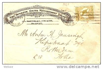 AUS224 / Roo 3 D, Holland 1921 Firmenbrief T Sydney Trust To Rotterdam - Cartas & Documentos