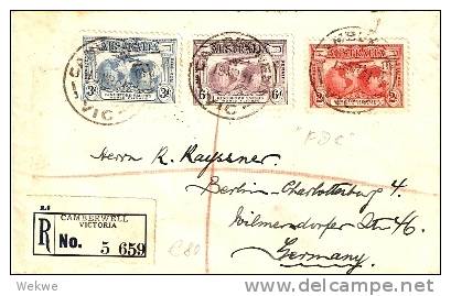 AUS227 / Kingsford Smith,  Luftpostsatz, FDC-Einschreiben, Camberwell Vic. -Berlin - Briefe U. Dokumente