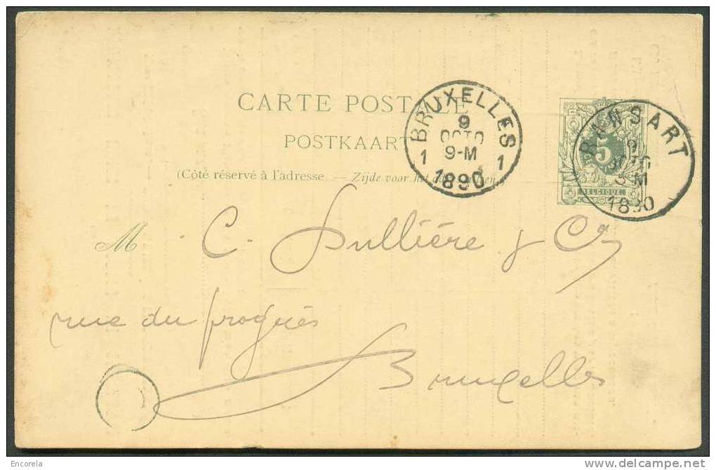 E.P. Carte 5 Centimes Vert, Obl. Sc RANSART 9 Octobre 1890 Vers Bruxelles.  Repiquage Houillère Unies Appaumée - 3007 - Postcards 1871-1909