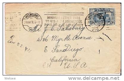 Aus240/ Kingsford Smith Marke 3 D, Melbourne-USA 1931 - Cartas & Documentos
