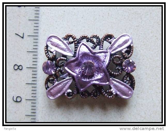 Intercalaire, Centre De Collier Métal Cuivre, Cristal Améthyste Et Rose 2 Trous Env. 26x19mm - Perles