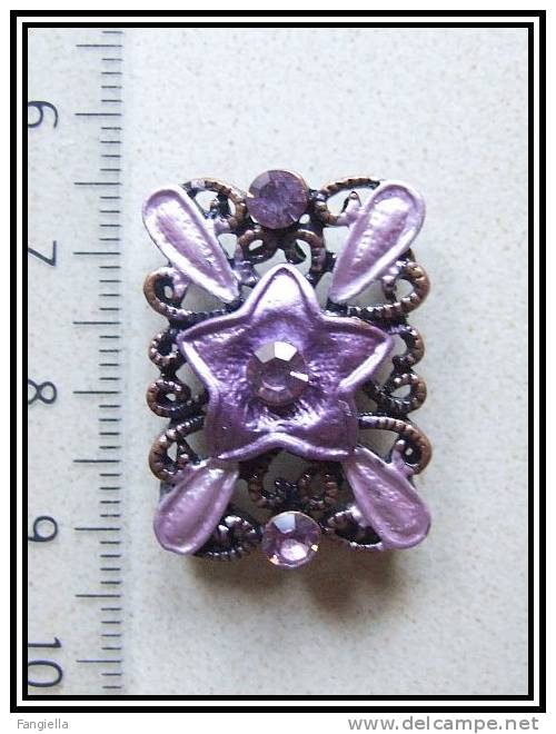 Intercalaire, Centre De Collier Métal Cuivre, Cristal Améthyste Et Rose 2 Trous Env. 26x19mm - Perles