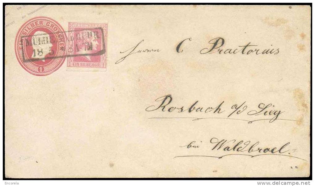 N°6 - 1 SilbGr. Rose, TB Margé, En Affr. Compl. S/E.P. Env. 1 SilbGr, Annulés Griffe MULHEIM-ab-BUHR 18/5 Vers Walebroel - Postal  Stationery